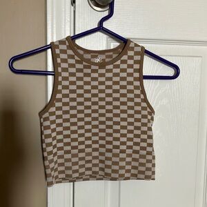 Tan and white checker cropped tank top